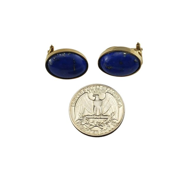 Vintage 18 Karat Yellow Gold Lapis Lazuli Earrings #9902 - Picture 6 of 7